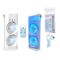 fan2 پنکه رومیزی مدل دو فن شارژی دارای مهپاش سهگانه